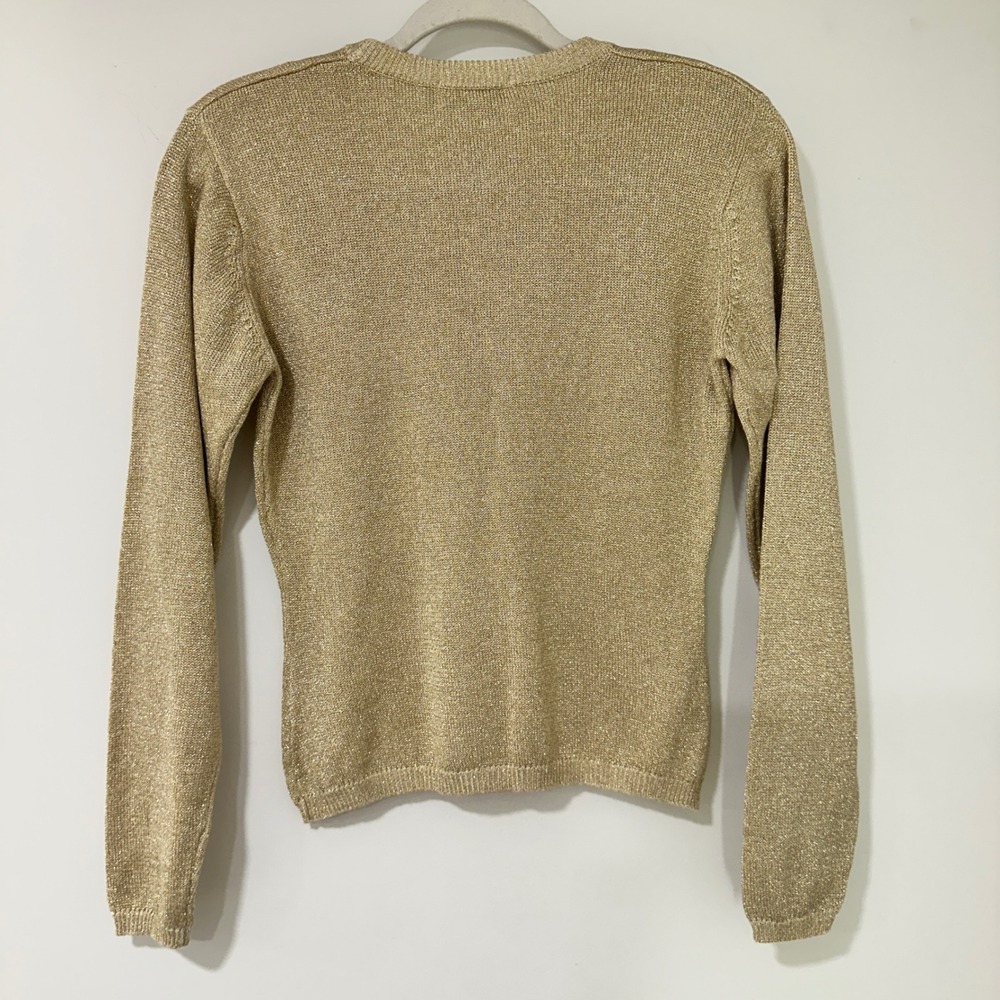 90s Banana Republic Gold Metallic Shimmer Sweater Womens Small Crewneck Knit S - Picture 3 of 6